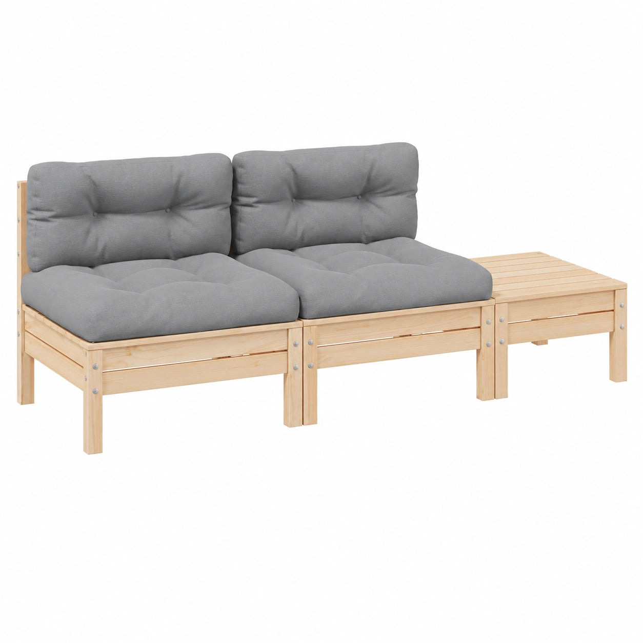 Conjunto de Muebles de Jardín 3 Piezas con Cojines Gris de Madera de Pino