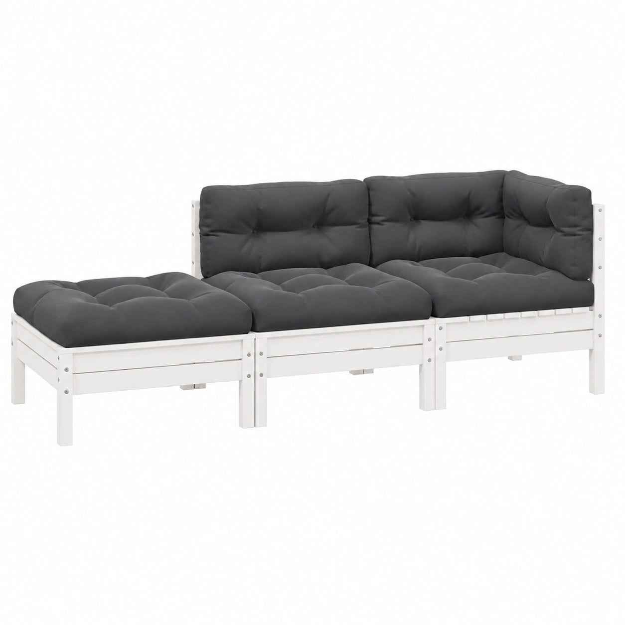 Conjunto de Muebles de Jardín 3 Piezas con Cojines, Sofá y Mesa, Exterior de Madera de Pino Blanca