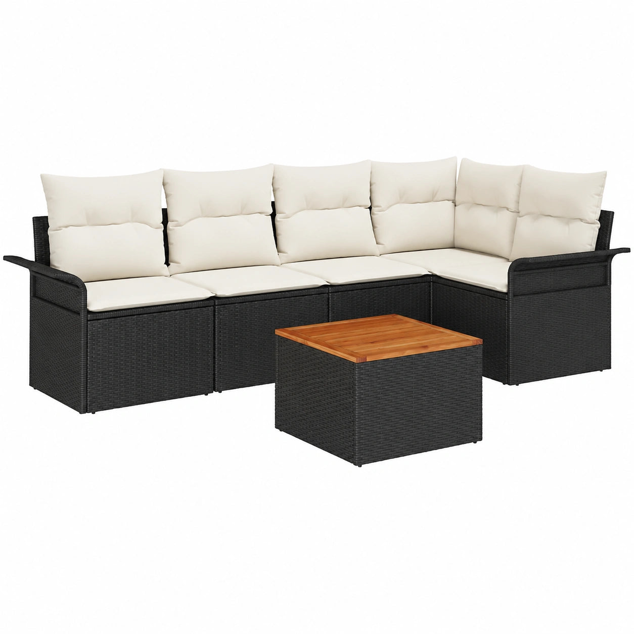Conjunto de Sofá Jardín 6 Piezas Ratán y Acacia Negro con Cojines