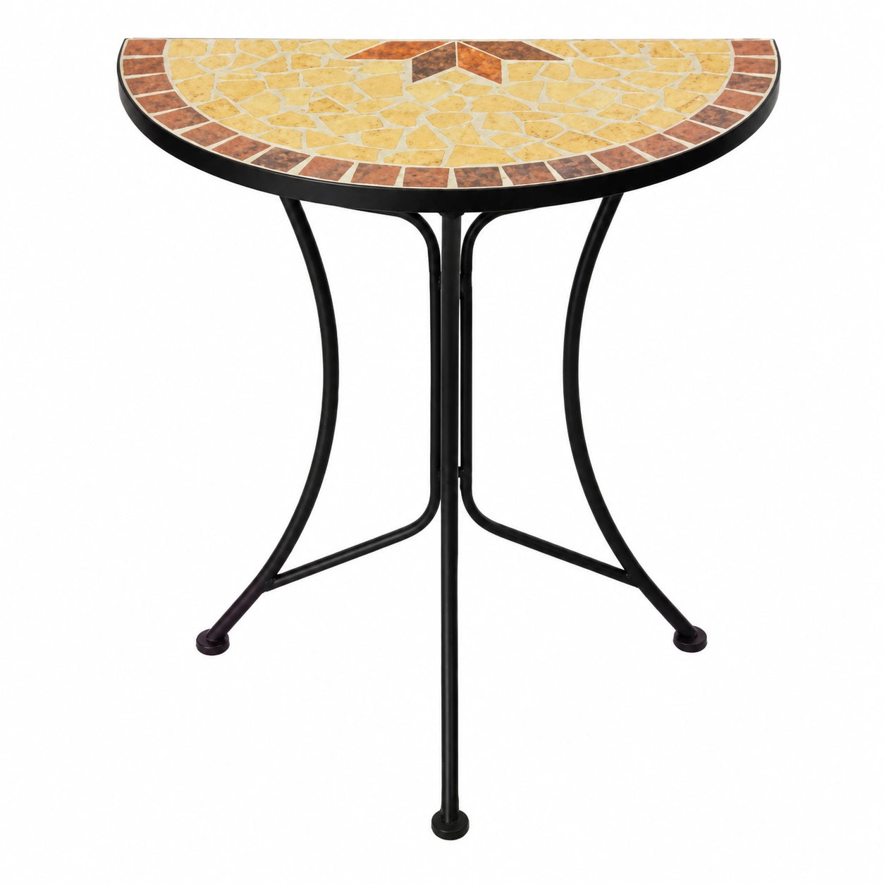 Mesa auxiliar metálica semicircular con diseño de mosaico para jardín y balcón