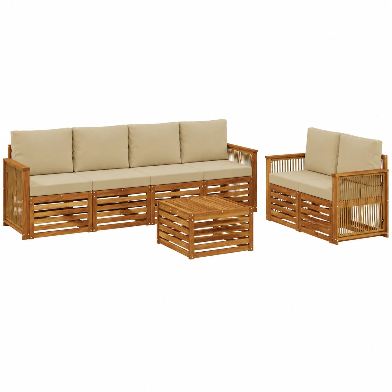 Conjunto de Sofás de Jardín 7 piezas con Cojines Beige, Muebles de Exterior Modernos y Duraderos