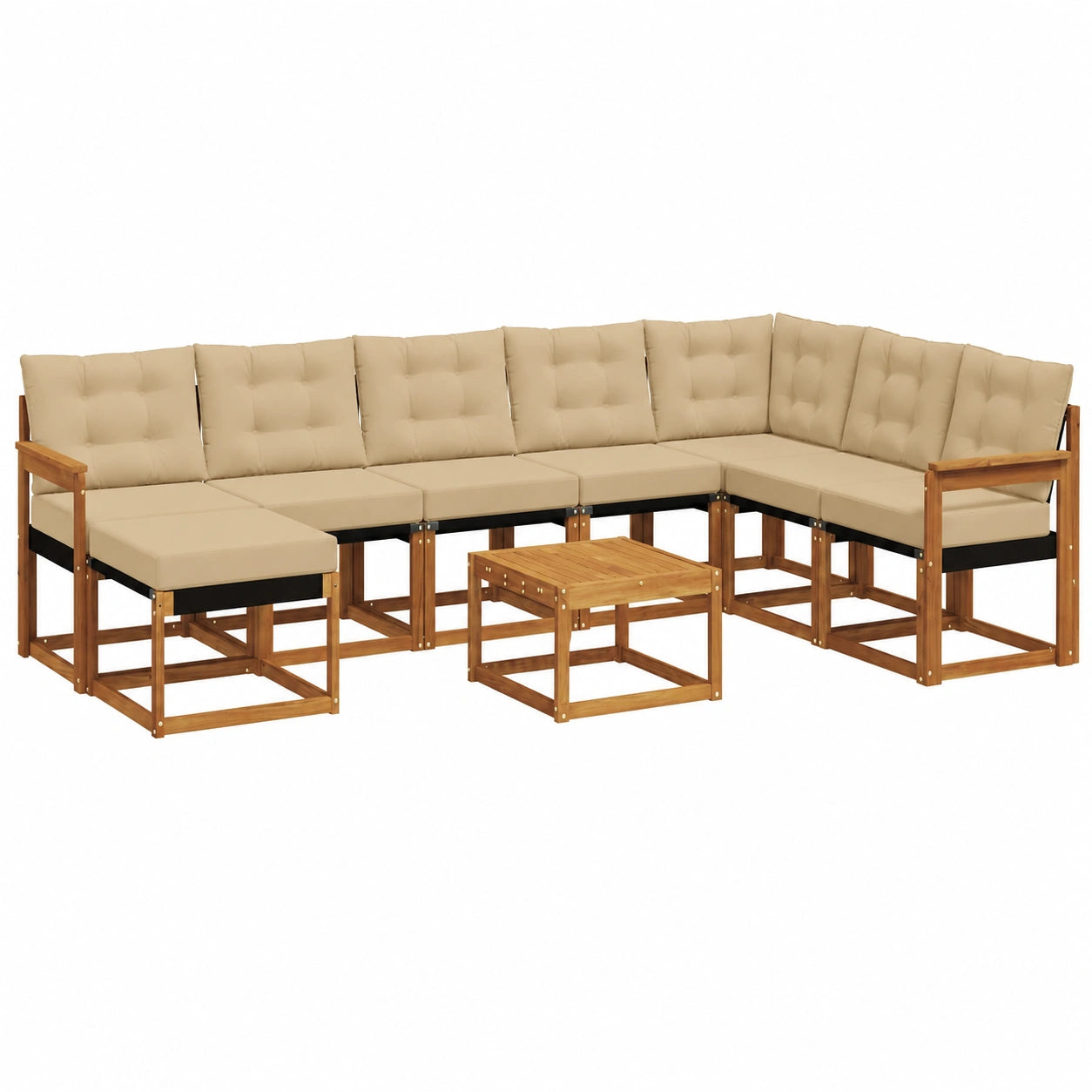 Conjunto de Sofás de Jardín 9 Piezas Natural y Beige con Cojines