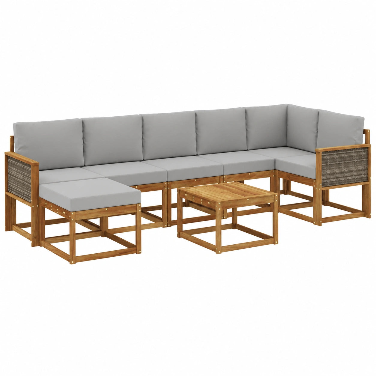 Conjunto de Sofás de Jardín 8 Piezas, Acacia y Gris Claro, Elegancia Moderna para Exterior