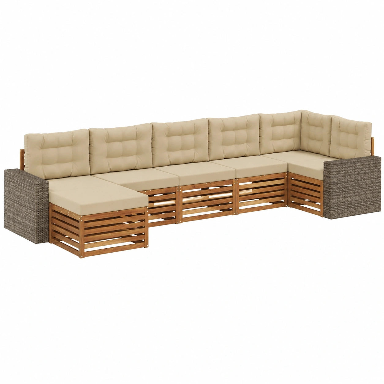 Conjunto de Sofás de Jardín 7 Piezas, Natural y Beige, Lounge Exterior Resistente al Clima