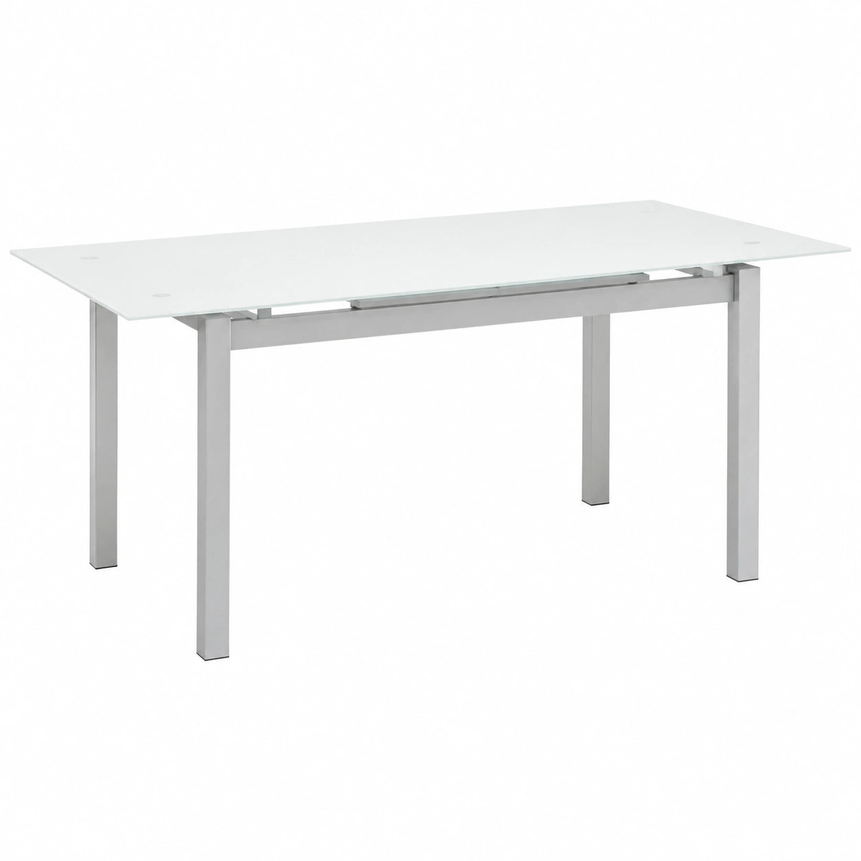 Mesa de Comedor Extensible con Cristal Templado y Patas Metálicas, Diseño Moderno, Blanco y Gris, 110/170x70x75 cm