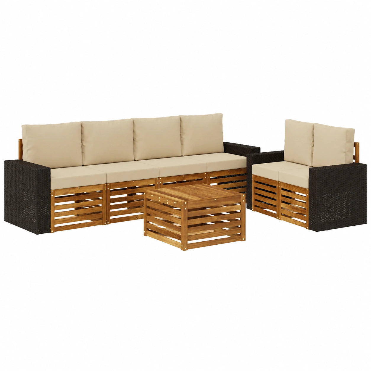 Conjunto de Sofás de Jardín 7 Piezas con Cojines Beige y Natural, Muebles de Exterior Modernos y Duraderos