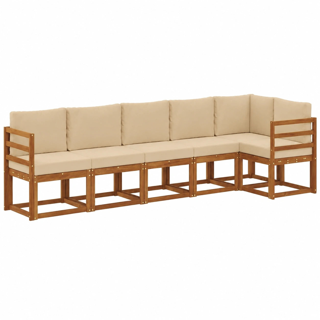 Conjunto de Sofás de Jardín 6 Piezas Natural y Beige, Muebles Modulares para Exterior, Asientos Cómodos para Terraza y Patio