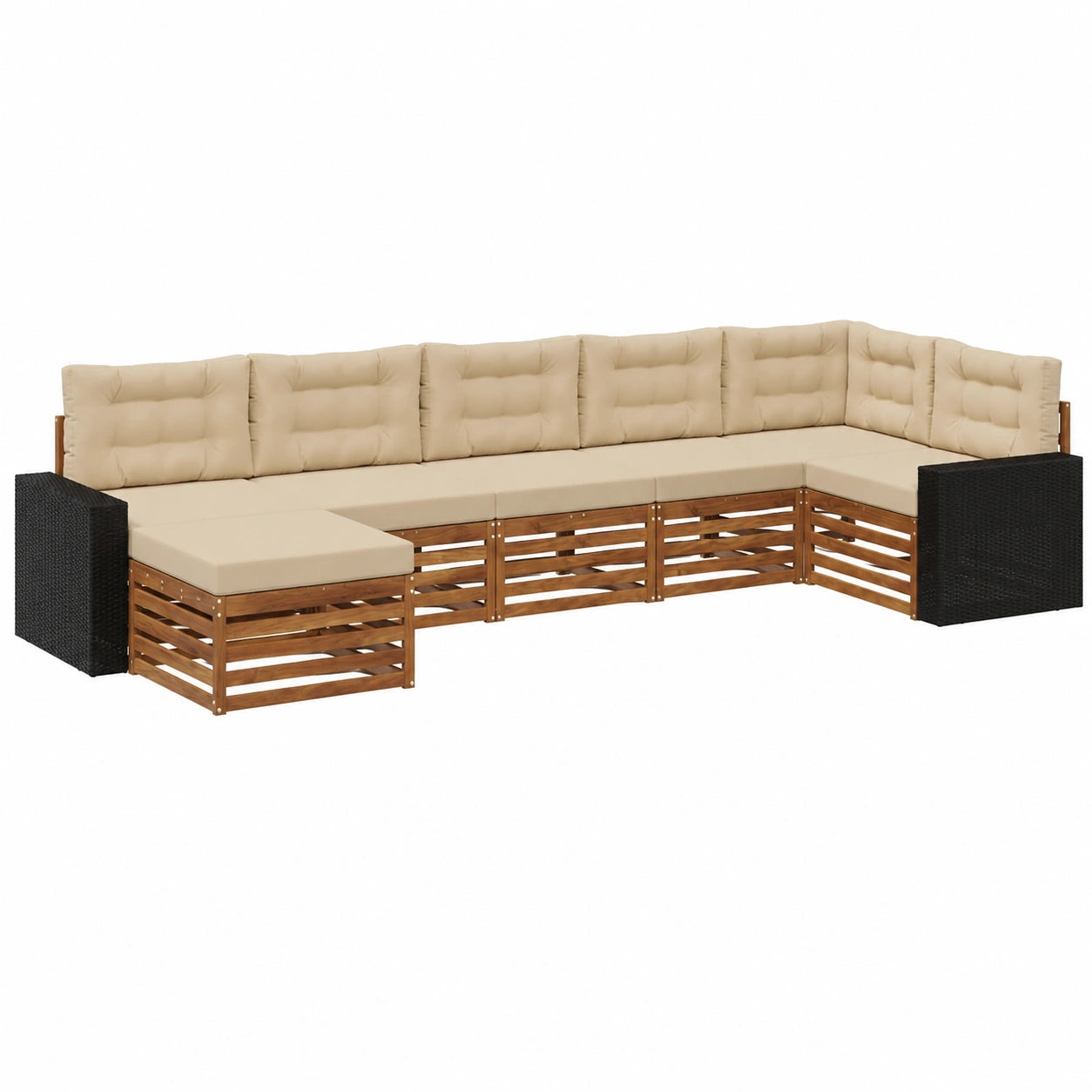 Conjunto de Sofás de Jardín de 7 Piezas en Madera y Beige, Muebles de Exterior Modernos y Resistentes