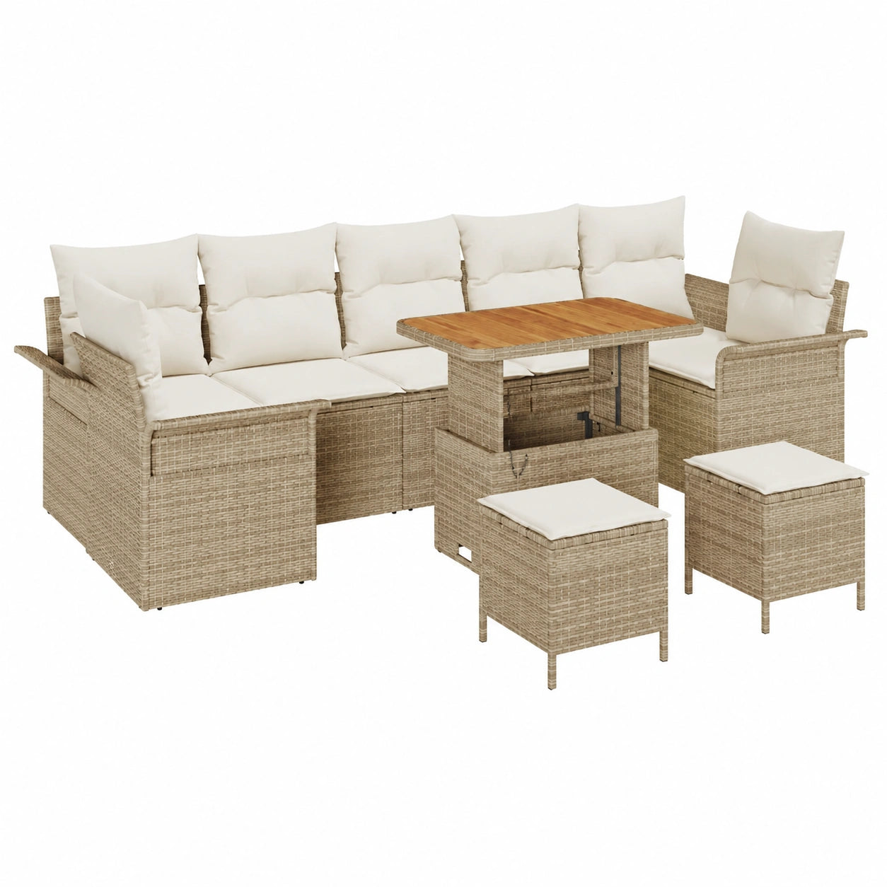 Conjunto Modular de Sofá para Jardín Beige y Crema, 10 Piezas, Resistente al Clima