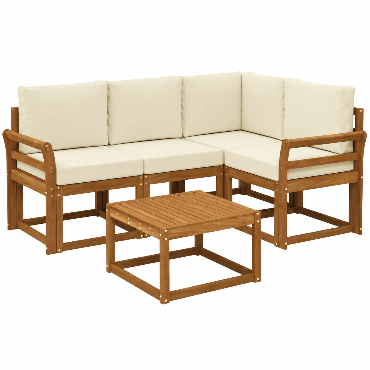 Conjunto de Sofás de Jardín 5 Piezas Natural y Crema con Cojines, Muebles Modernos para Exteriores