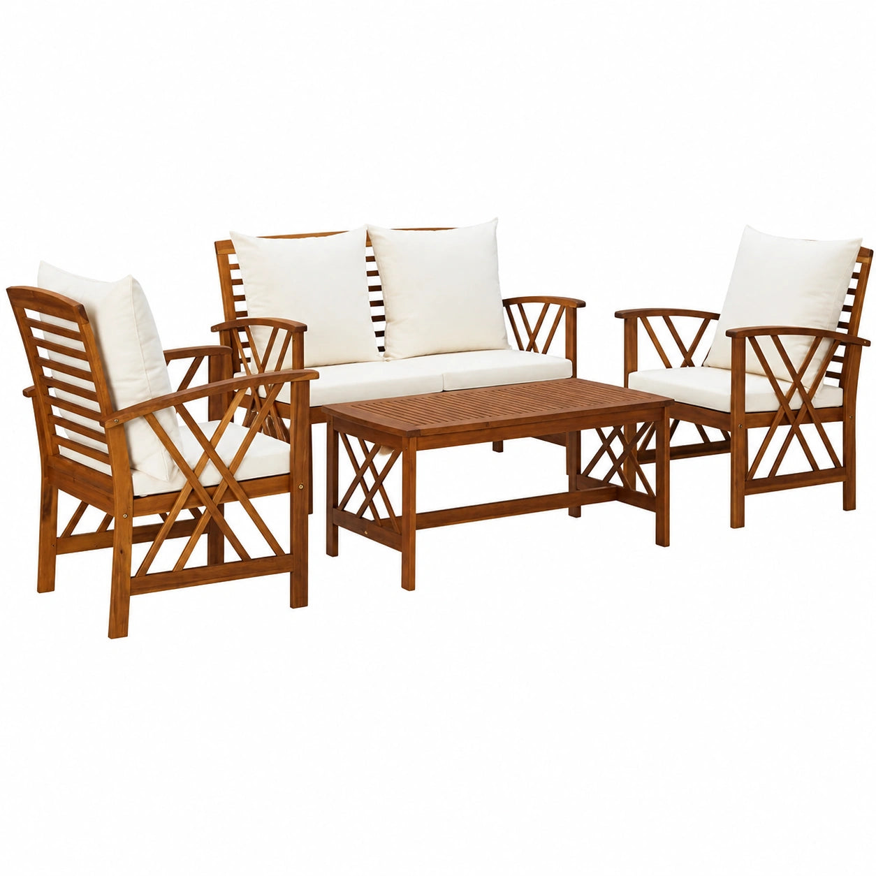 Conjunto de Muebles de Jardín de Madera: Sofá, Sillones y Mesa Resistente al Clima