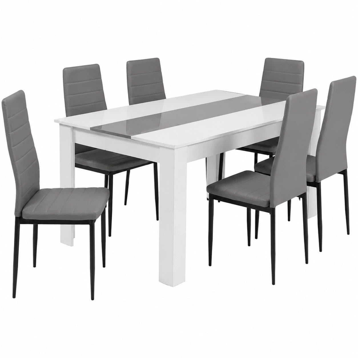 Conjunto de Mesa Georgia 140 cm y 6 Sillas Romanas en Blanco y Gris