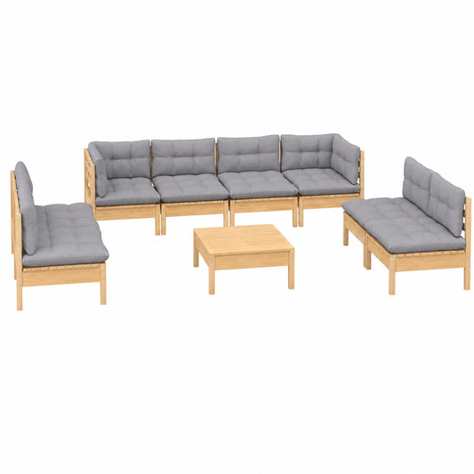 Conjunto de Muebles de Jardín 9 Piezas con Cojines, Madera de Pino Sólida para Exterior