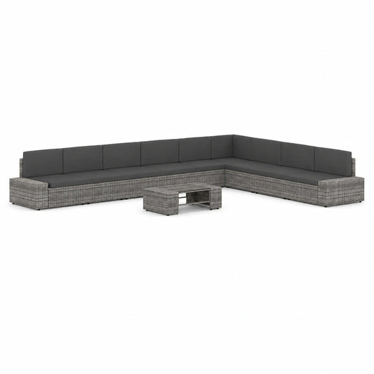 Conjunto de Jardín 11 Piezas con Cojines de Ratán Sintético Gris