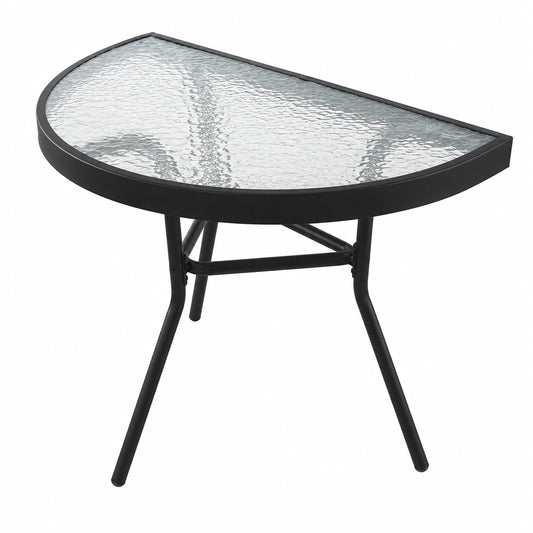Mesa semicircular de jardín de vidrio templado 70x40 cm con patas metálicas negras