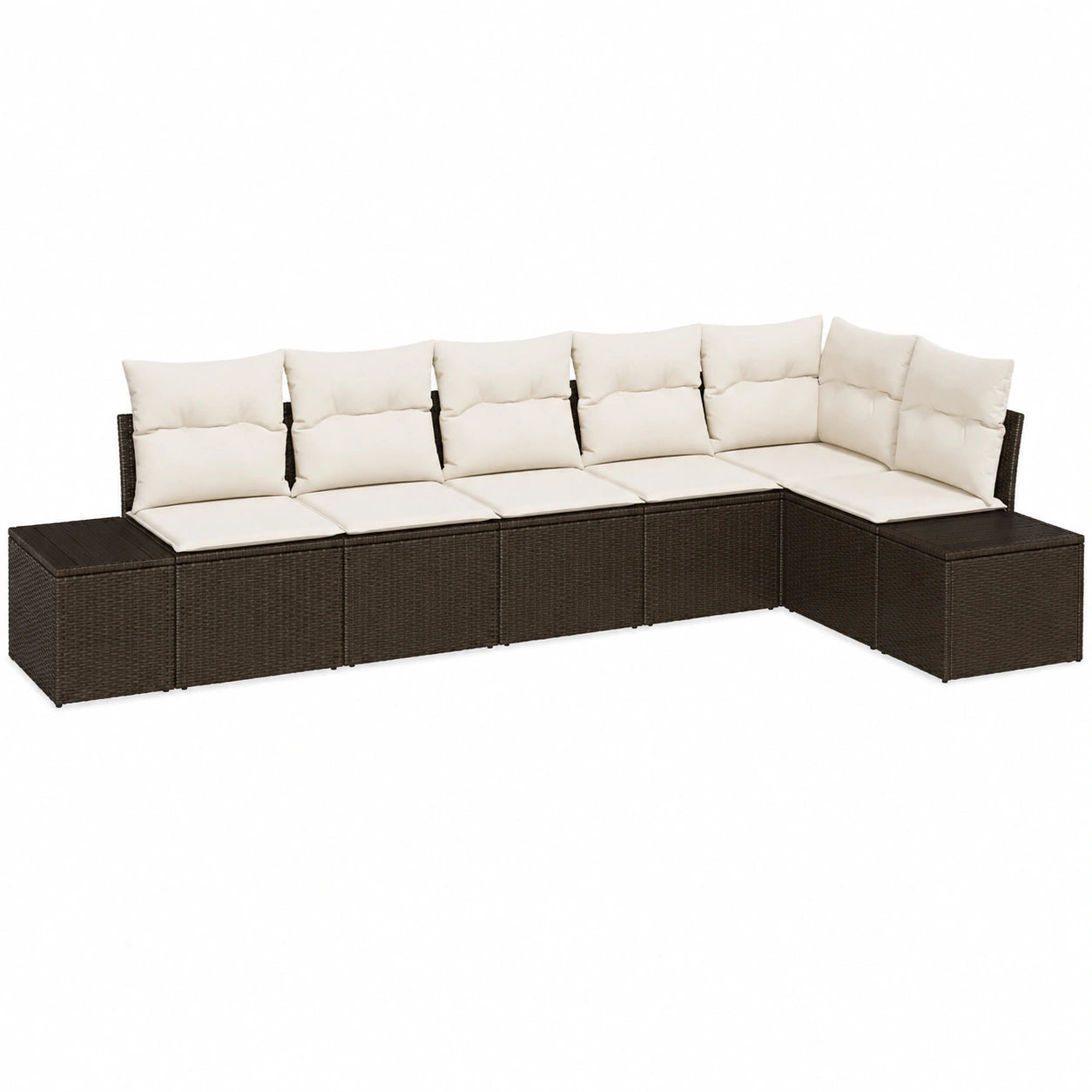 Conjunto de Sofás de Jardín 6 Piezas en Ratán Sintético Marrón y Crema