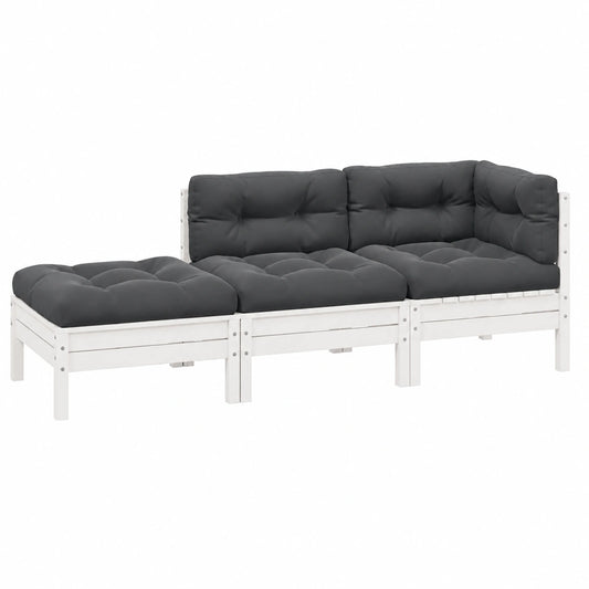 Conjunto de Muebles de Jardín 3 Piezas con Cojines, Sofá y Mesa, Exterior de Madera de Pino Blanca