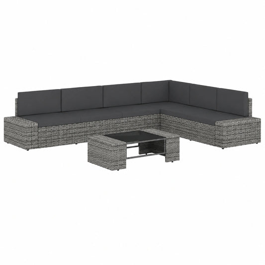 Conjunto de Muebles de Jardín 7 Piezas con Cojines de Ratán Sintético Gris