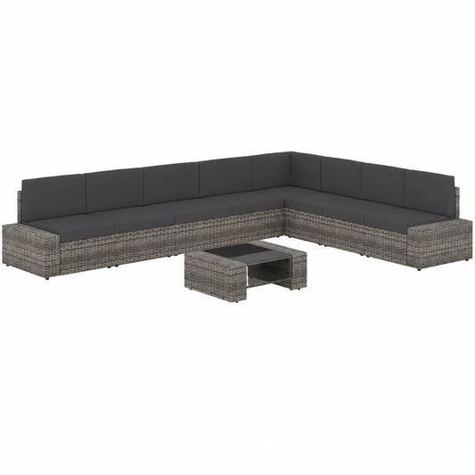 Conjunto de Muebles de Jardín 9 Piezas con Cojines Gris de Ratán Sintético