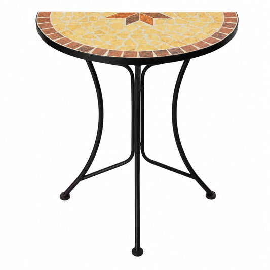 Mesa auxiliar metálica semicircular con diseño de mosaico para jardín y balcón