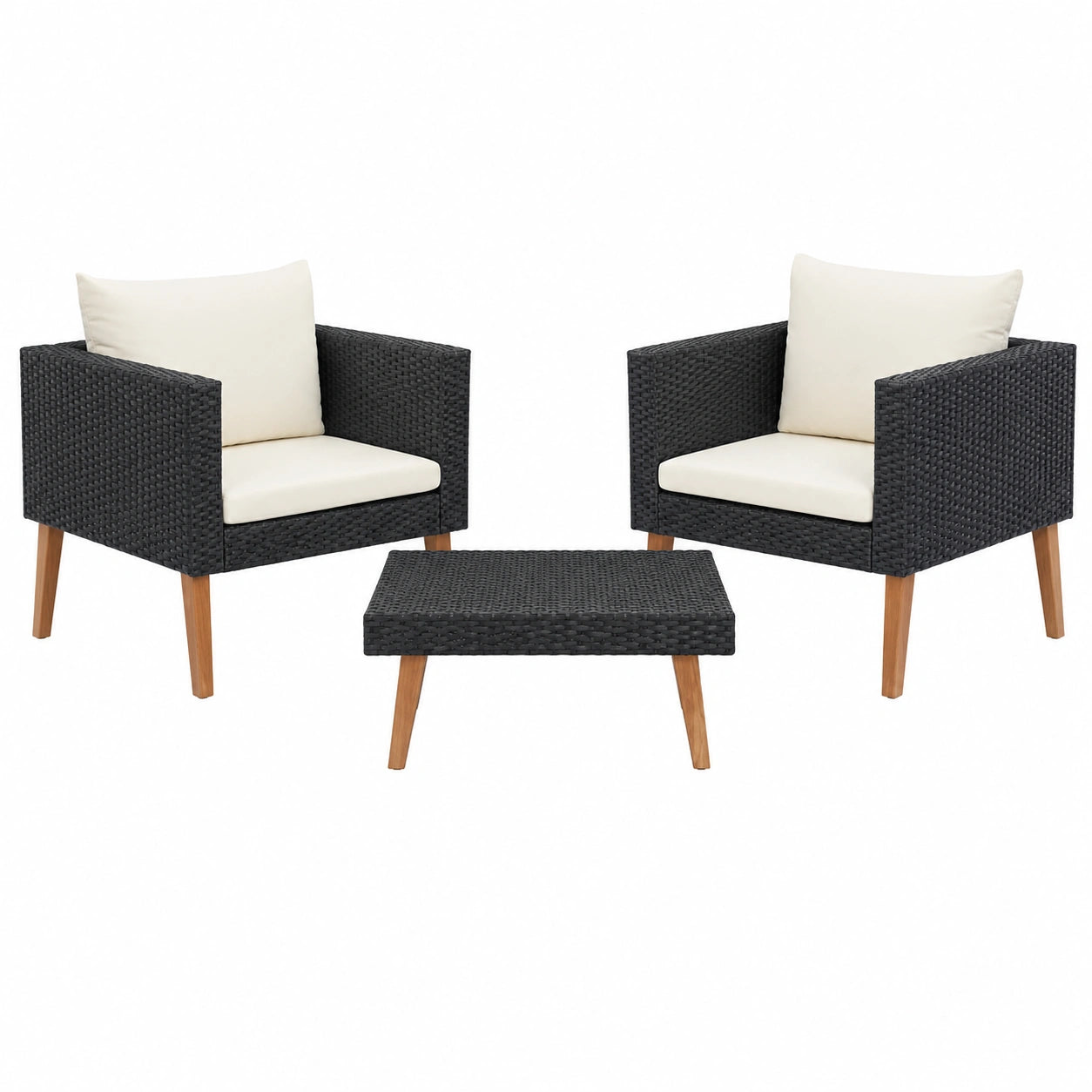 Conjunto de Muebles de Jardín 3 Piezas con Cojines, Ratán Sintético Negro Durable