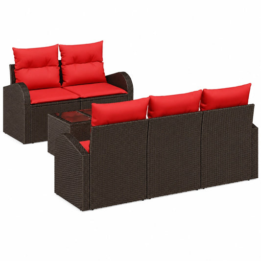 Conjunto de Sofá Modular 6 Piezas Marrón para Jardín, Exterior de Polirratán Resistente a UV