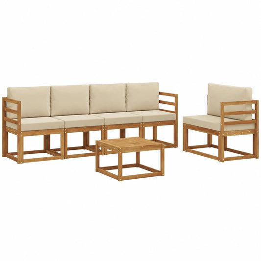 Conjunto de Sofás de Jardín de Acacia 7 Piezas con Cojines Beige, Muebles Modernos para Exterior