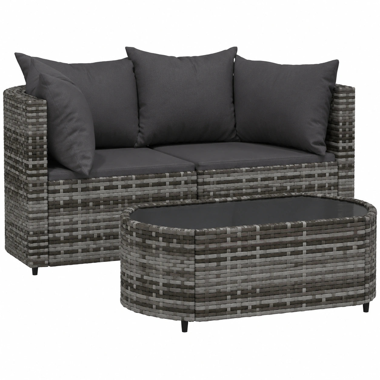 Conjunto de Muebles para Jardín de 3 Piezas con Sofá y Mesa de Centro, Ratan Gris