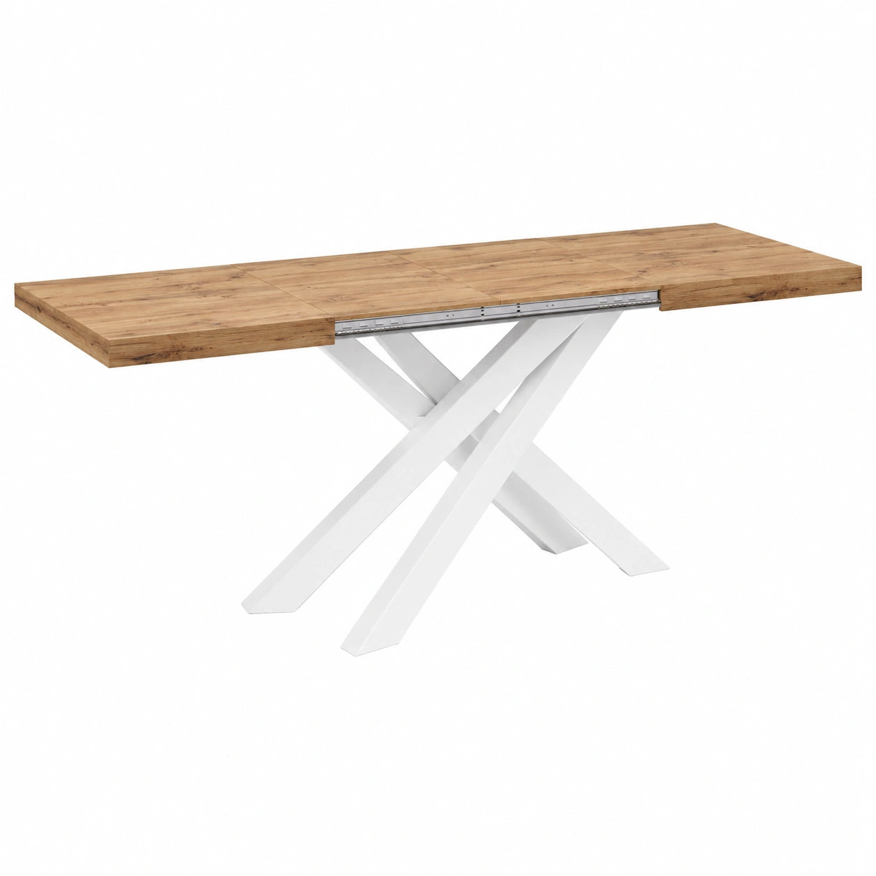 Mesa Extensible Emma 140-220 cm, Acabado Rústico y Patas Blancas, Capacidad 6-10 Personas, Hecha en Italia