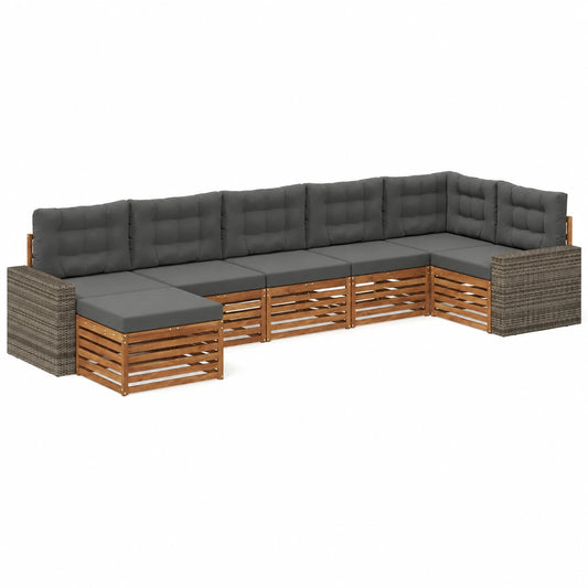 Conjunto de Sofás de Jardín 7 piezas Natural y Antracita, Muebles de Exterior Modernos y Resistentes al Clima