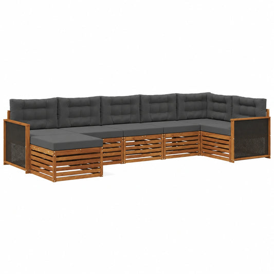Conjunto de Sofás de Jardín 7 piezas, Natural y Antracita, Lounge Moderno Resistente al Clima