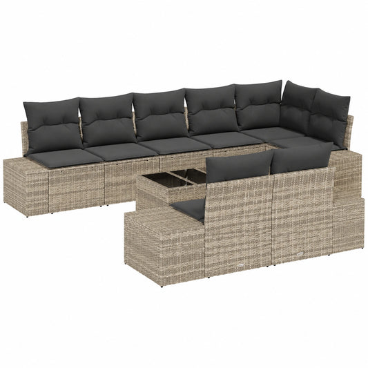 Conjunto Modular de Sofás de Jardín de Ratán de 9 Piezas con Cojines, Gris, para Exterior