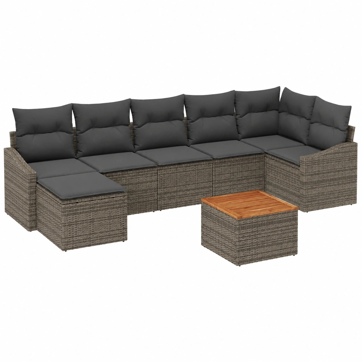 Conjunto de Sofá de Jardín 8 Piezas con Cojines Grises Ratán y Madera