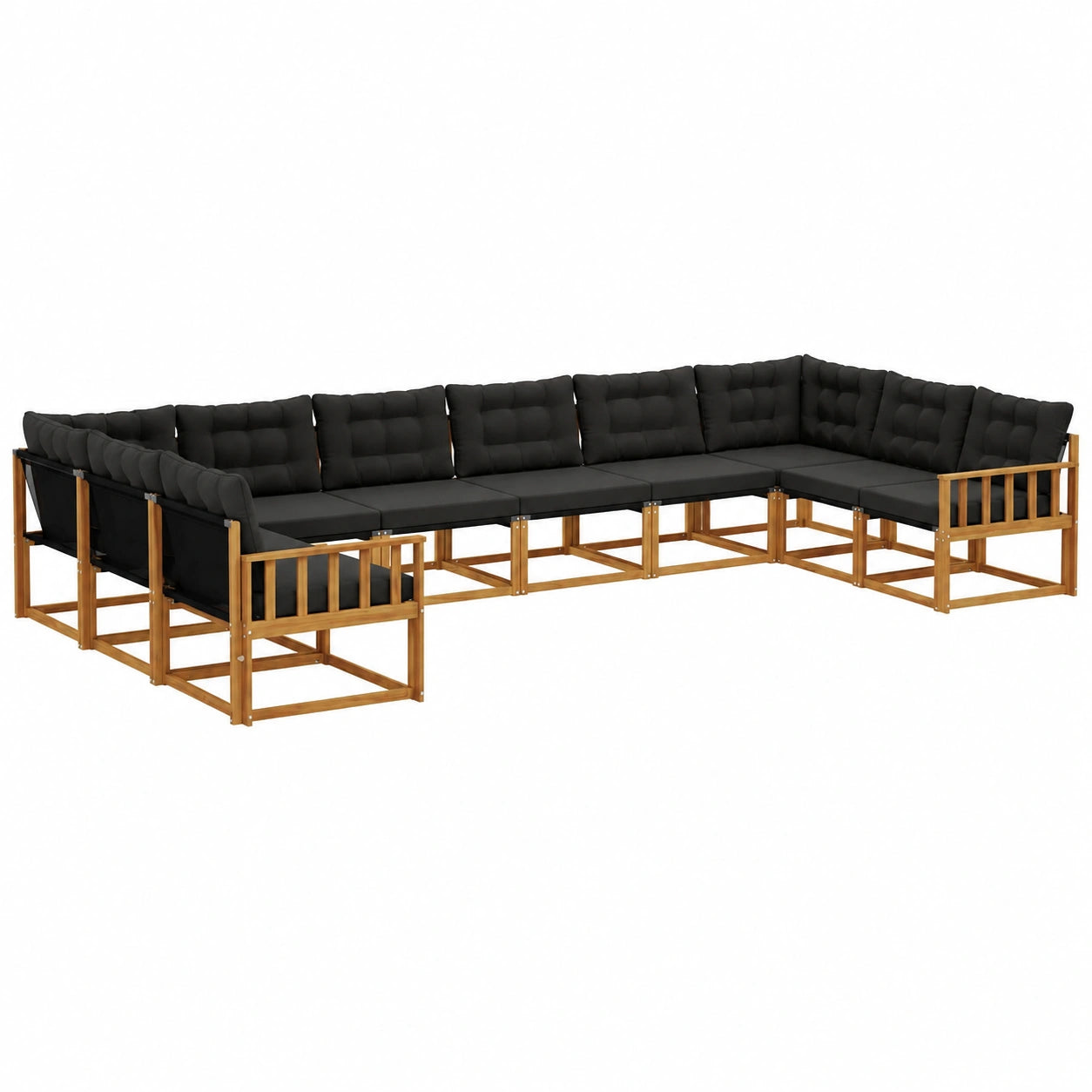 Conjunto de Sofás de Jardín 10 Piezas con Cojines, Diseño Ergonómico, Asientos Cómodos, Exterior Natural y Negro