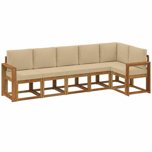 Conjunto de Sofás de Jardín 6 Piezas, Natural y Beige, Muebles Exteriores Modernos y Cómodos