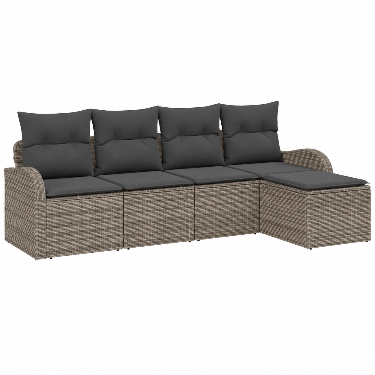Conjunto de Sofás de Jardín 5 Piezas con Cojines Grises, Ratán Sintético, Para 4 Personas, Estilo Moderno y Confortable