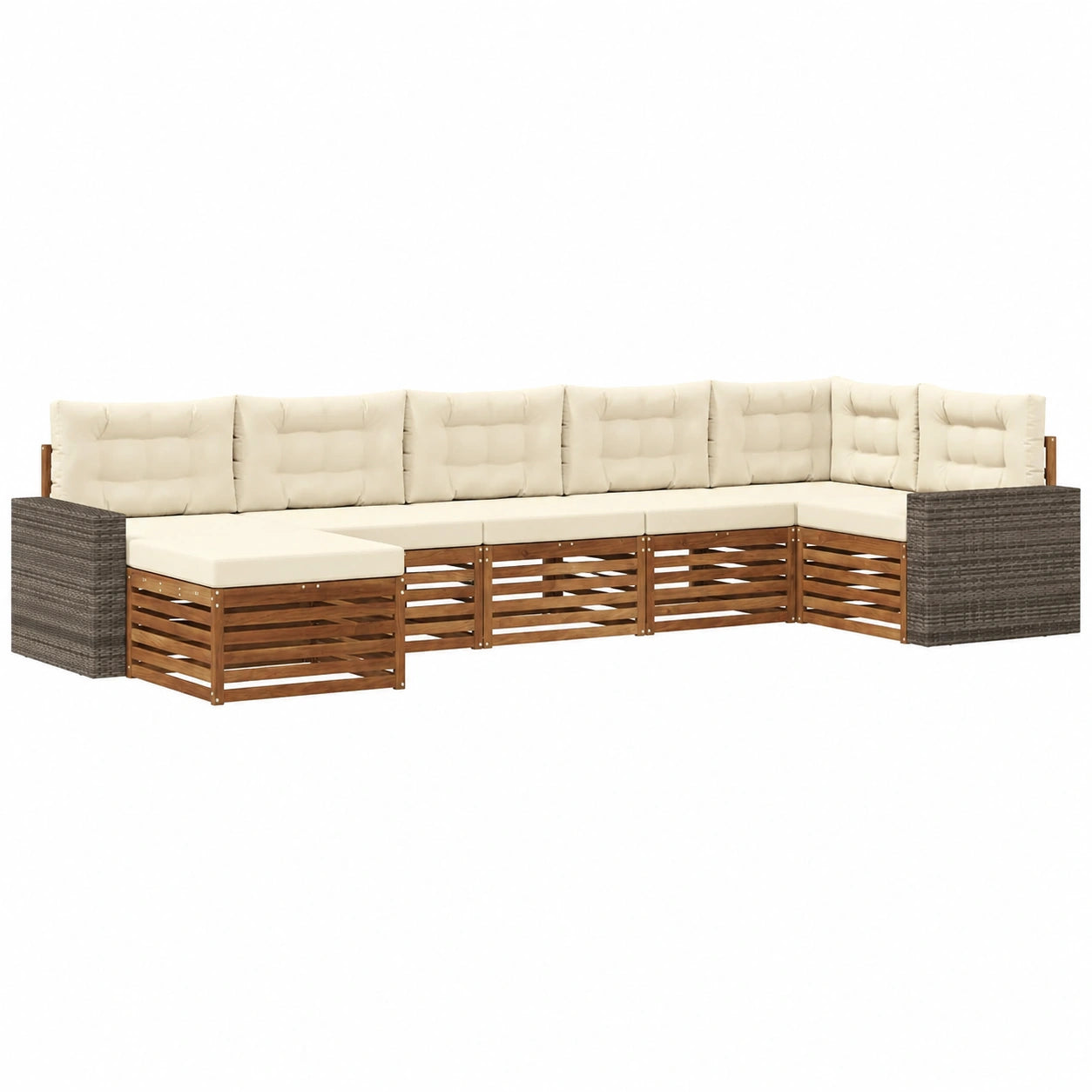 Set de Sofás de Jardín de Ratán 7 Piezas con Cojines, Natural y Crema, Muebles de Exterior Modernos