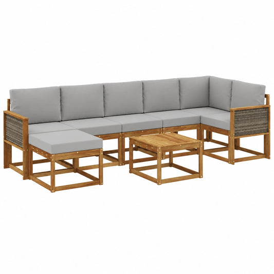 Conjunto de Sofás de Jardín 8 Piezas, Acacia y Gris Claro, Elegancia Moderna para Exterior