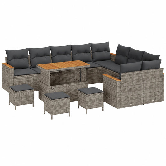 Conjunto de Sofás Modulares de Ratán Gris para Jardín - 14 Piezas