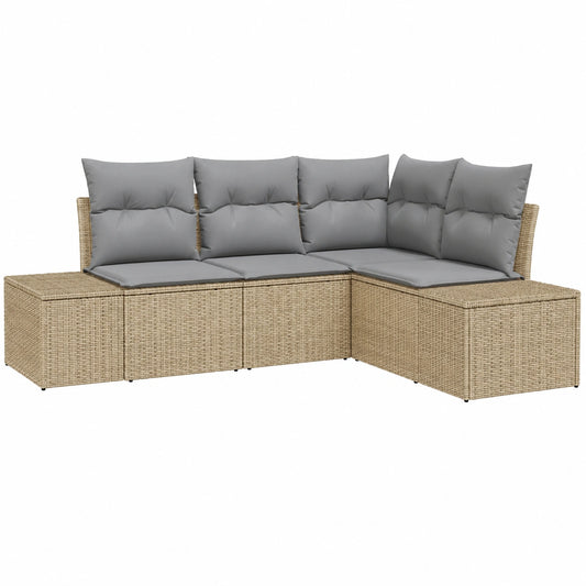 Set de Sofás de Jardín 4 Piezas Beige de Ratán Sintético, Diseño Modular y Elegante, Resistente a UV