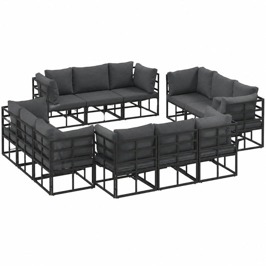 Conjunto de Sofás de Jardín Modular 12 Piezas Negro Antracita Resistente al Clima