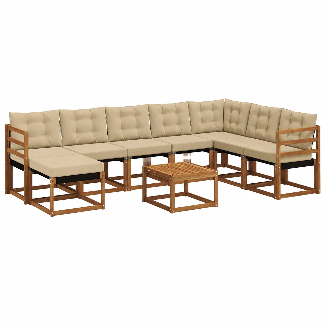 Set de Sofás de Jardín de 9 Piezas con Cojines, Muebles de Exterior Modernos Beige