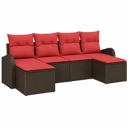 Conjunto Modular de Sofá Exterior 6 Piezas en Ratán Marrón, Resistente a UV, para Jardín y Terraza