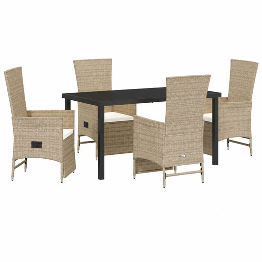 Conjunto de Comedor Jardín 5 Piezas Rattan Sintético Beige