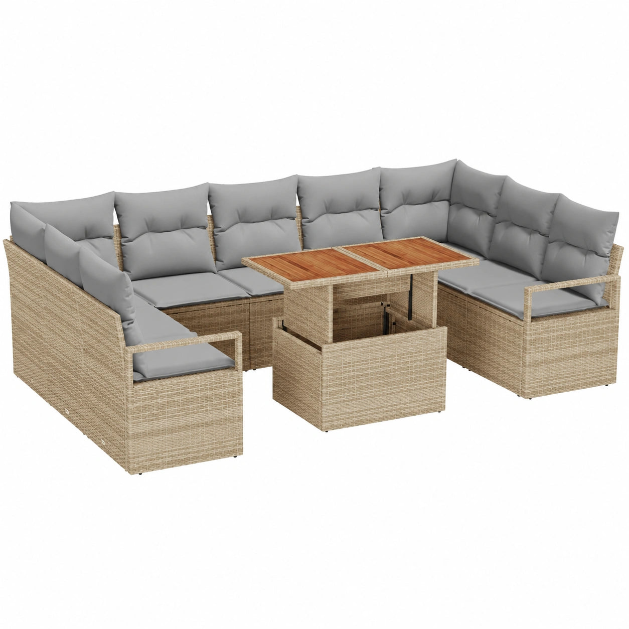 Conjunto de Sofá Modular para Jardín 5 Piezas con Cojines Beige y Gris, Ratán Resistente al Clima