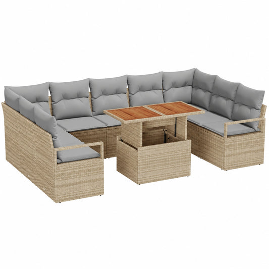 Conjunto de Sofá Modular para Jardín 5 Piezas con Cojines Beige y Gris, Ratán Resistente al Clima
