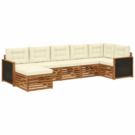 Conjunto Modular de Sofás Exteriores 7 piezas Natural y Crema