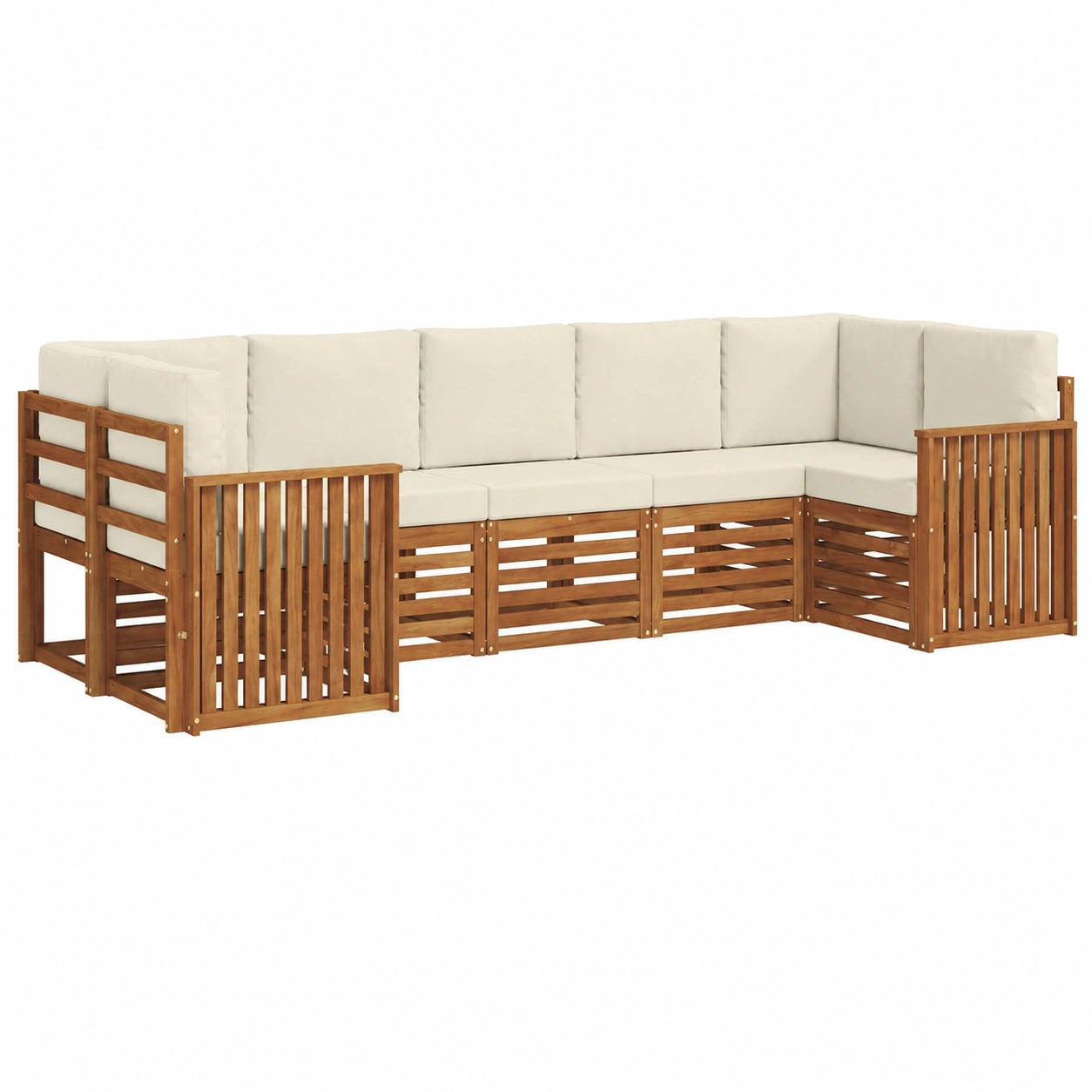 Conjunto de Sofás de Jardín 7 Piezas Madera de Acacia Natural y Crema