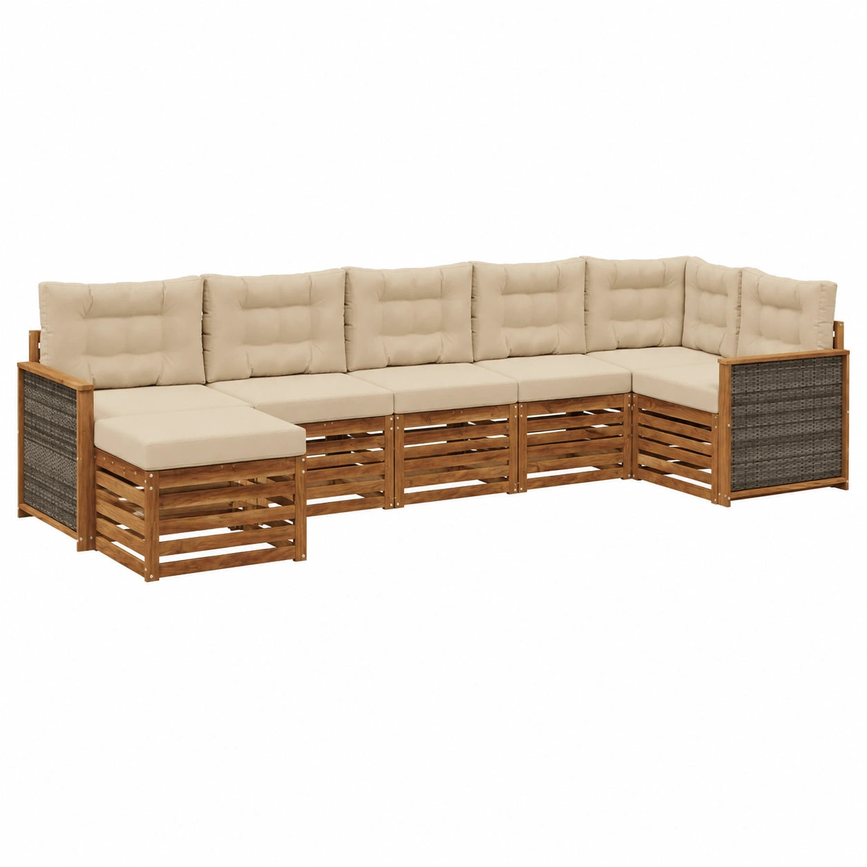 Conjunto de Sofás de Jardín 7 Piezas Natural y Beige, Muebles de Exterior Modernos y Resistente al Clima