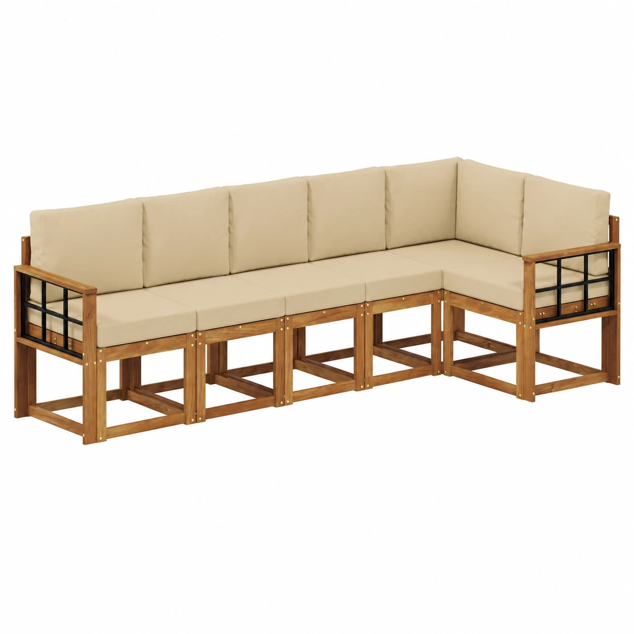 Conjunto de Sofás de Jardín 6 Piezas con Cojines - Natural y Beige